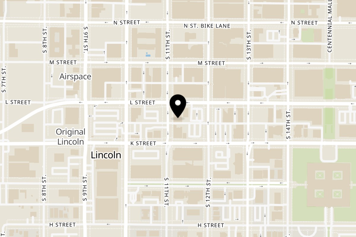 Map showing the location of Muchachos on 416 S 11th St in Lincoln